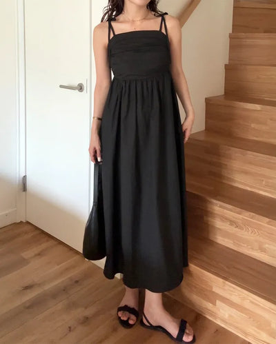 Side-tucked flared long dress