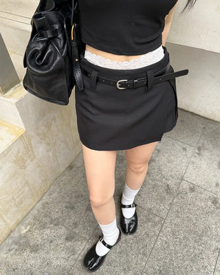 Belted slit mini skirt