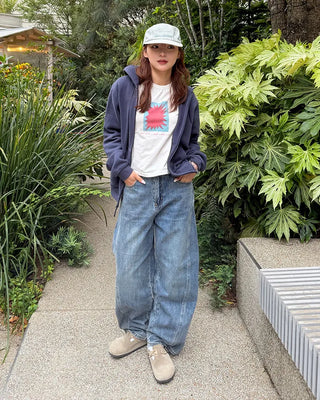 Wide-leg denim pants with a striped design