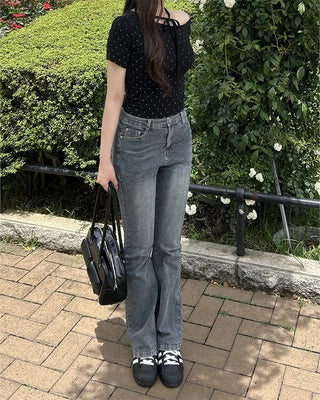 Washed bootcut denim