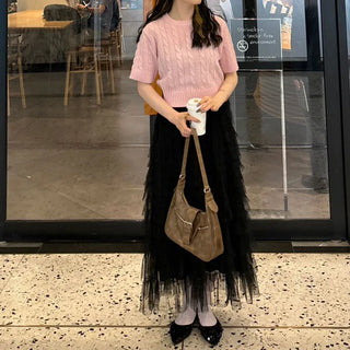 Cable Cropped Short-Sleeve Knit