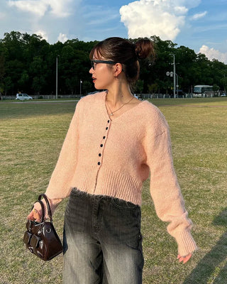 Black button-up V-neck cardigan