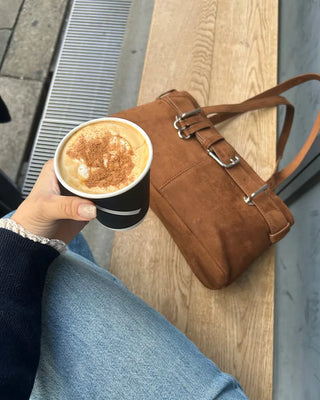 Suede buckle shoulder bag
