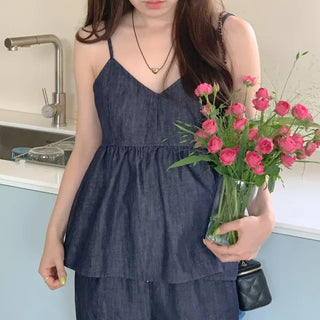 Kathleen Denim Bustier Sleeveless Camisole Blouse