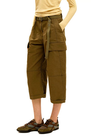 [Moromoro2] 3D Silhouette Belted Work Cropped  Pants