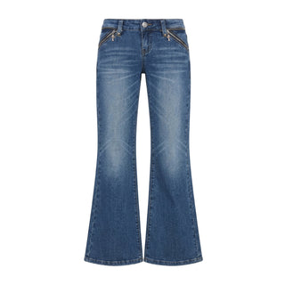 [NECY] Cross Zip Pocket Washed Slim Flare Jeans