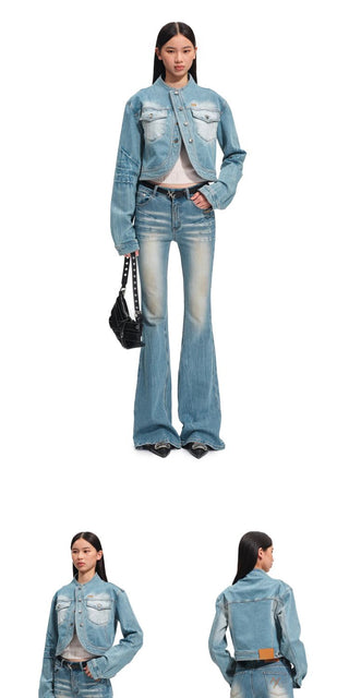 [NOTAWEAR] High-Waist Washed Slim Flare  Jeans