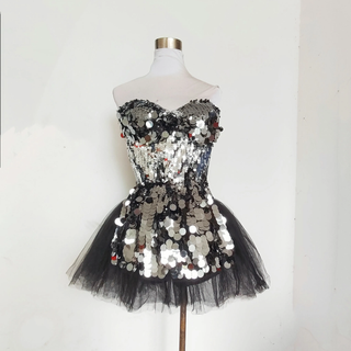 Sweetheart neck glitter mesh mini dress