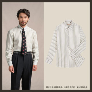 [CULTUM] 1930s Long Point Collar Striped Shirt
