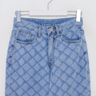 Patterned high-waisted denim pants