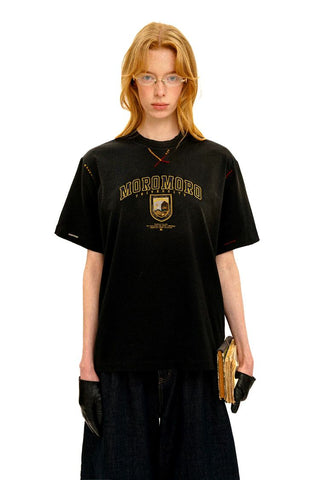 [Moromoro2] Preppy Badge Embroidered T-Shirt /  Hoodie