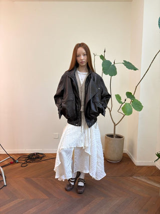 [NeverSeez] Stand Collar Asymmetrical PU Leather Jacket