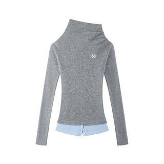 [NOTAWEAR] Wool Blend Asymmetric Layered Knit  Top
