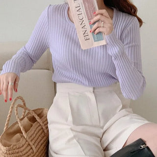 (5 colors) Ribbed Square Neck Knit Top
