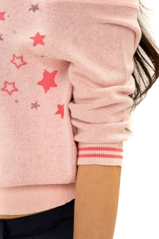 [Moromoro2] Off-Shoulder Star Rhinestone Knit  Top