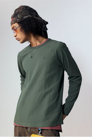 [Monterest] Waffle Knit Drop Shoulder Long Sleeve Tee
