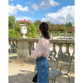 Faux fur cropped knit