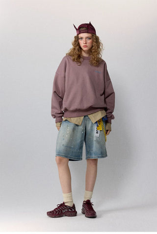 [Monterest] Fleece-Lined Logo Print Crewneck Sweatshirt