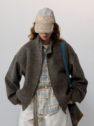 [Monterest] Wool Blend Stand Collar Harrington Jacket