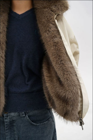 [MASONPRINCE] Fur Collar Oversized Bomber Jacket
