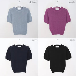 Colored round short-sleeved knit