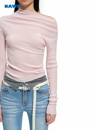[NOTAWEAR] Wool Blend Asymmetric Layered Knit  Top