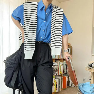 Striped faux shoulder knit