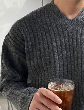 Mild Ribbed Wool V-Neck Knit (5 colors)