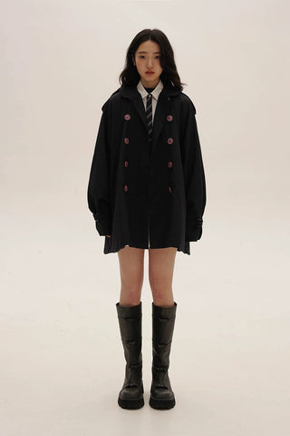 [Moromoro2] Wool Blend Doll Collar Trench  Coat