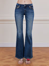[NECY] Cross Zip Pocket Washed Slim Flare Jeans