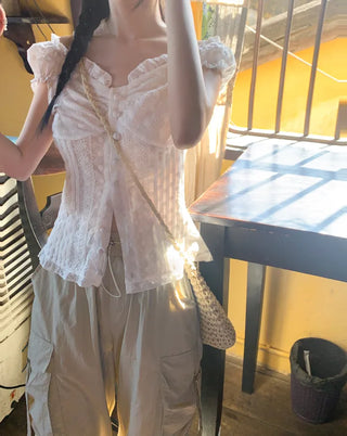 Frilled punched blouse (2 colors)