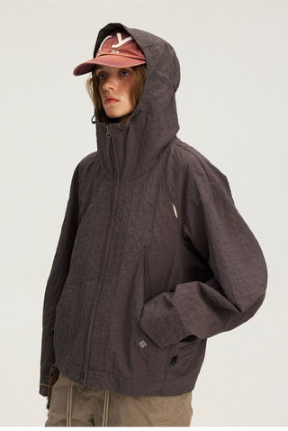 [Monterest] Textured Plaid Hooded Jacket