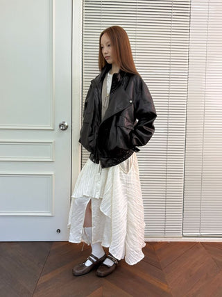 [NeverSeez] Stand Collar Asymmetrical PU Leather Jacket