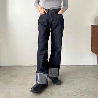 Roll-up low-rise denim pants