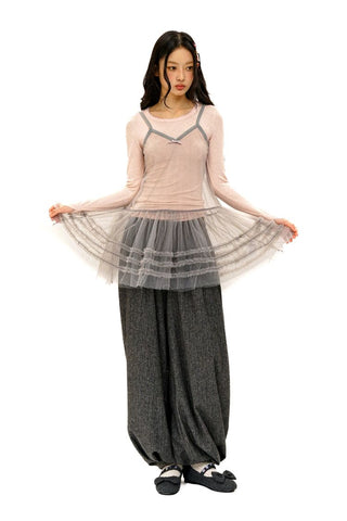 [Moromoro2] Layered Mesh Lace Camisole  Dress