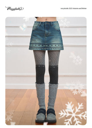 [NECY] Fair Isle Denim Mini Skirt