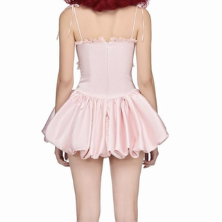 Bowknot ruffle lace hem cami mini dress