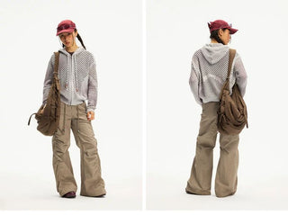 [Monterest] Spiral Mesh Washed Hooded Knit Cardigan