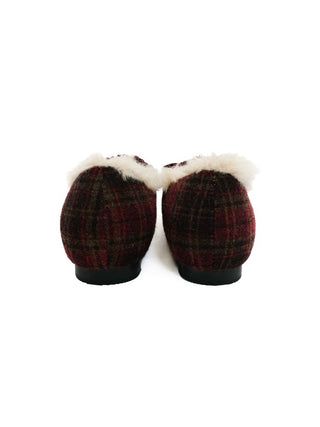 [Moromoro2] Plaid Bow Fur-Lined Ballet  Flats