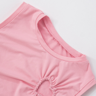 Crewneck ruched heart hollow out irregular cut out top