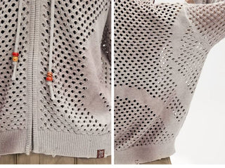 [Monterest] Spiral Mesh Washed Hooded Knit Cardigan