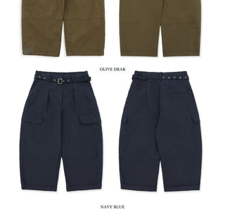 [Moromoro2] 3D Silhouette Belted Work Cropped  Pants
