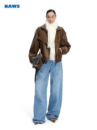 [NOTAWEAR] Oversized Leather Bomber Jacket