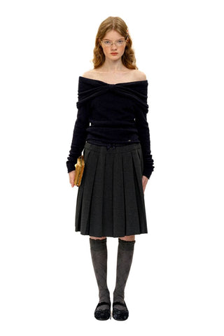 [Moromoro2] Linen Satin Plaid Pleated Skirt
