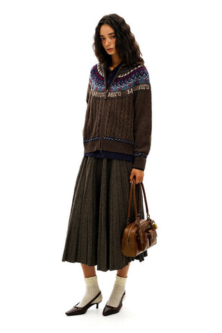 [Moromoro2] Houndstooth Wool Blend Pleated  Skirt