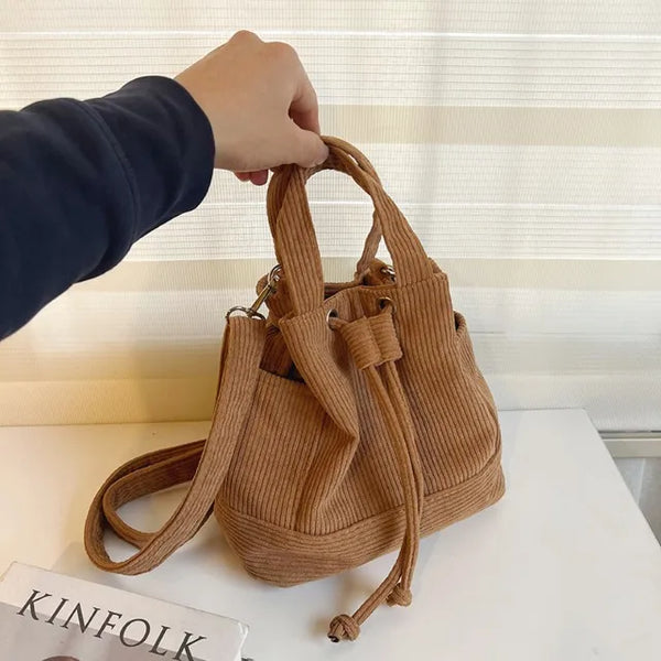 Corduroy Mini Bucket Bag, Bucket Cloth Eco Bag (6 colors)