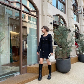 Square neck tweed mini dress