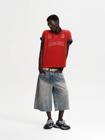 [MASONPRINCE] Washed Slub Denim Cropped Wide Pants