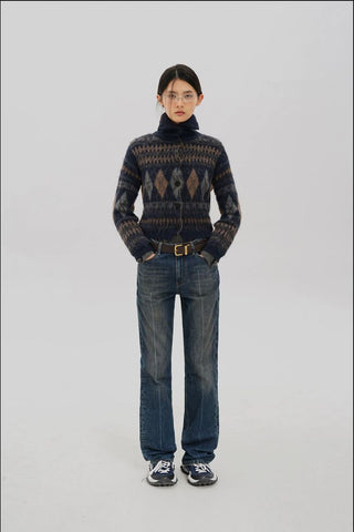 [MASONPRINCE] Wool Blend Fair Isle Fitted Cardigan