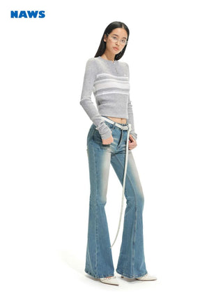 [NOTAWEAR] Striped Slim Fit Wool Blend Knit  Top